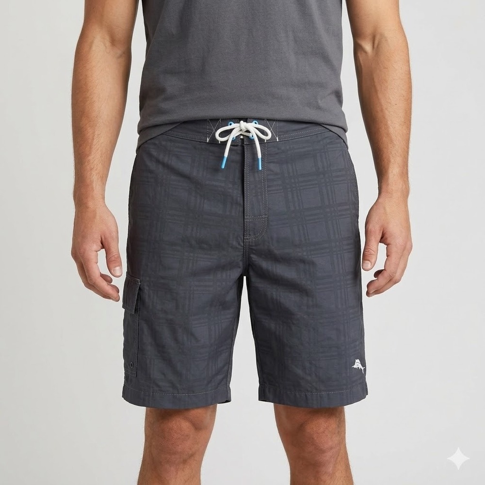 Tommy Bahama‎ "Live the Island Life" Grey Nylon Swim Trunks Men's Medium EUC
